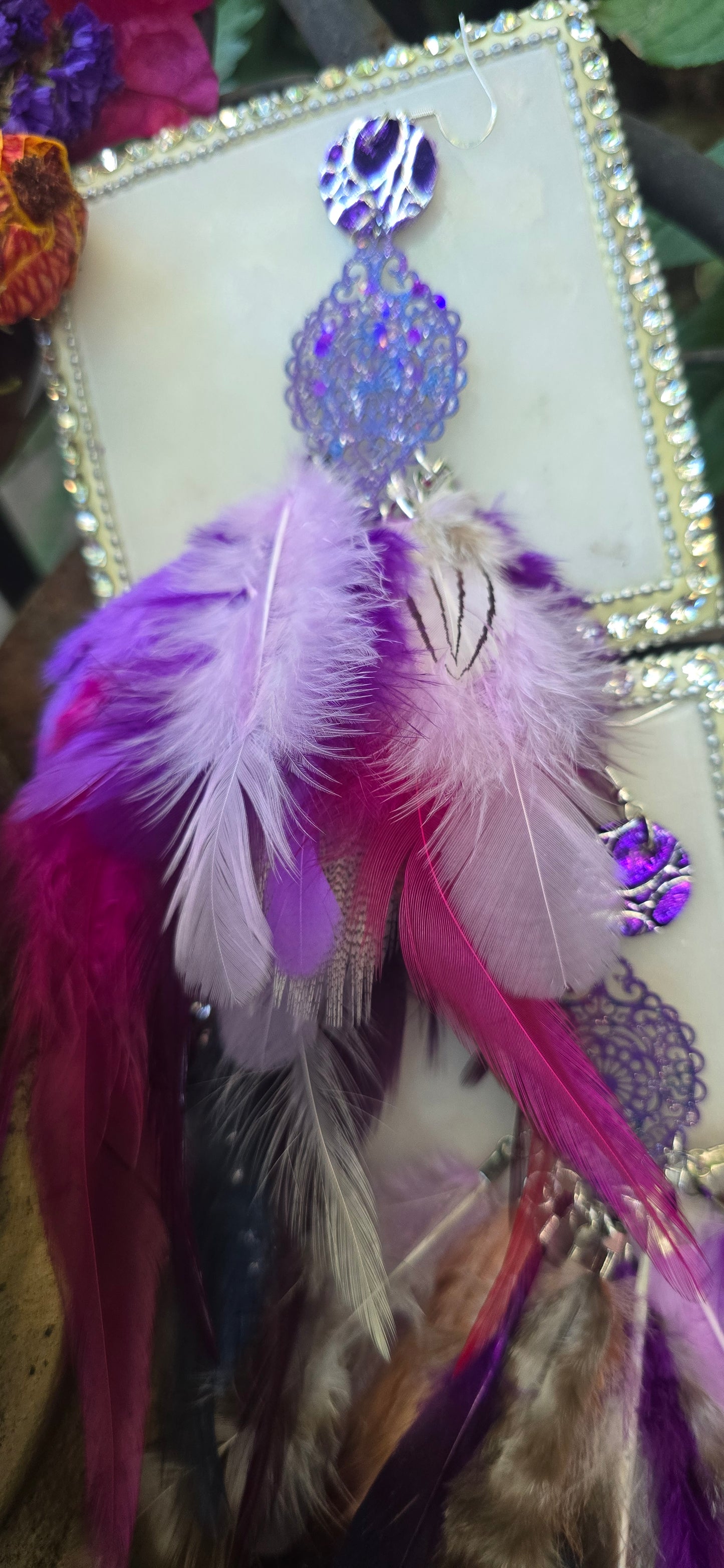 Zoe - Purple Festival Feather Earrings