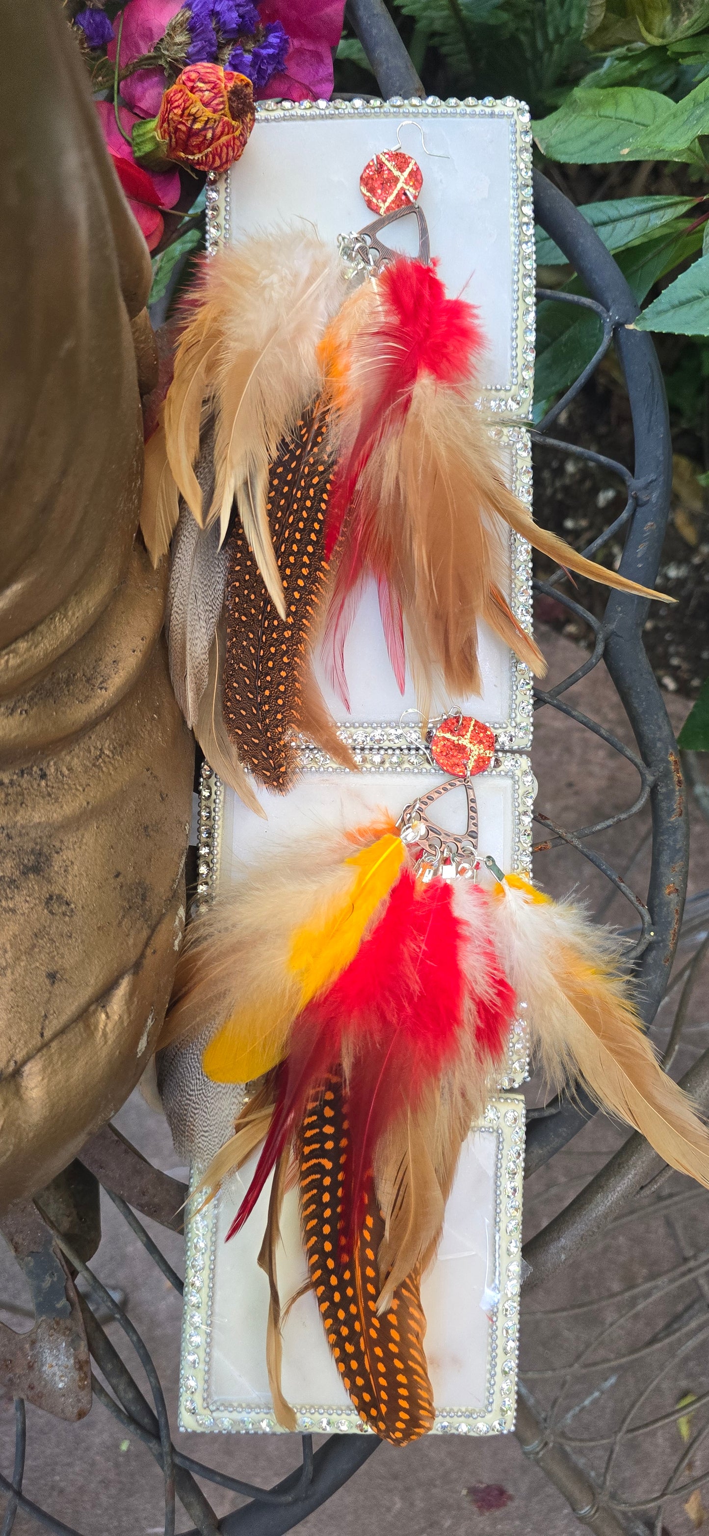 Elizabeth - Brown Ted Long Feather Earrings