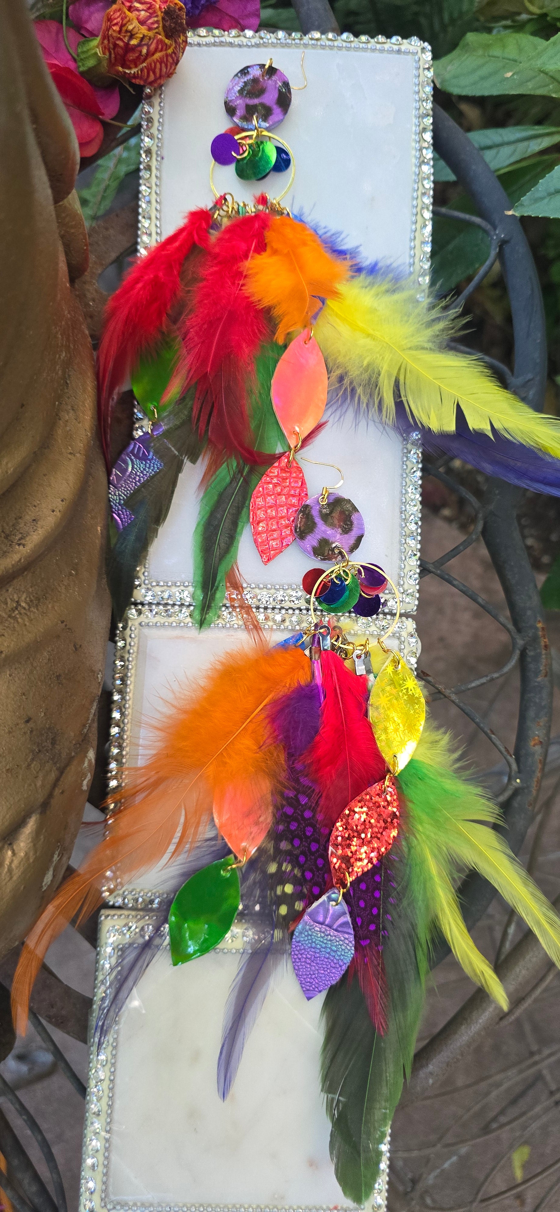 Cassie - Rainbow Feather Earrings