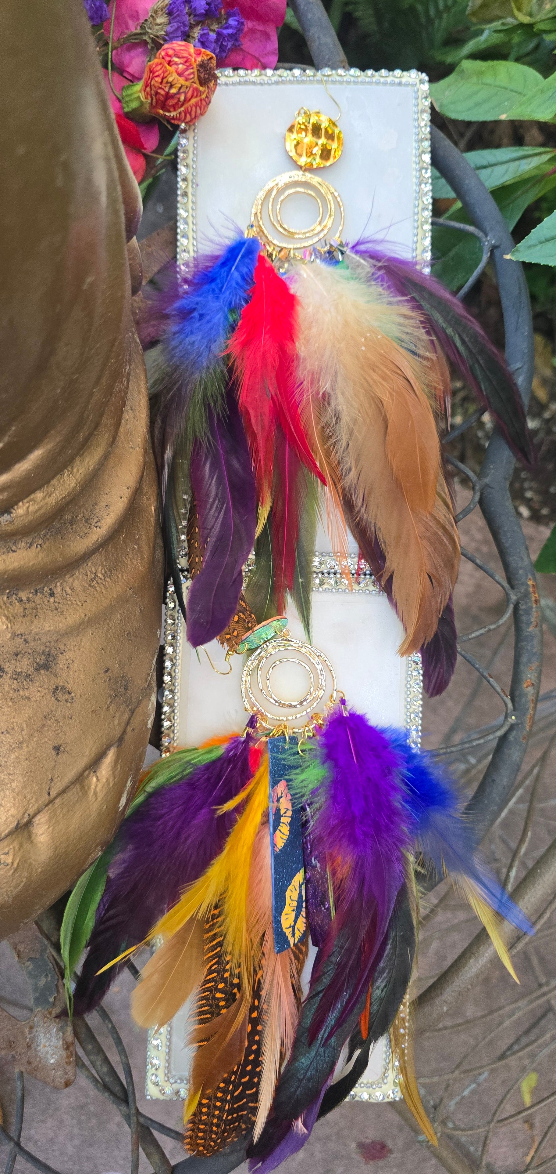 Lyza - Rainbow Feather Earrings