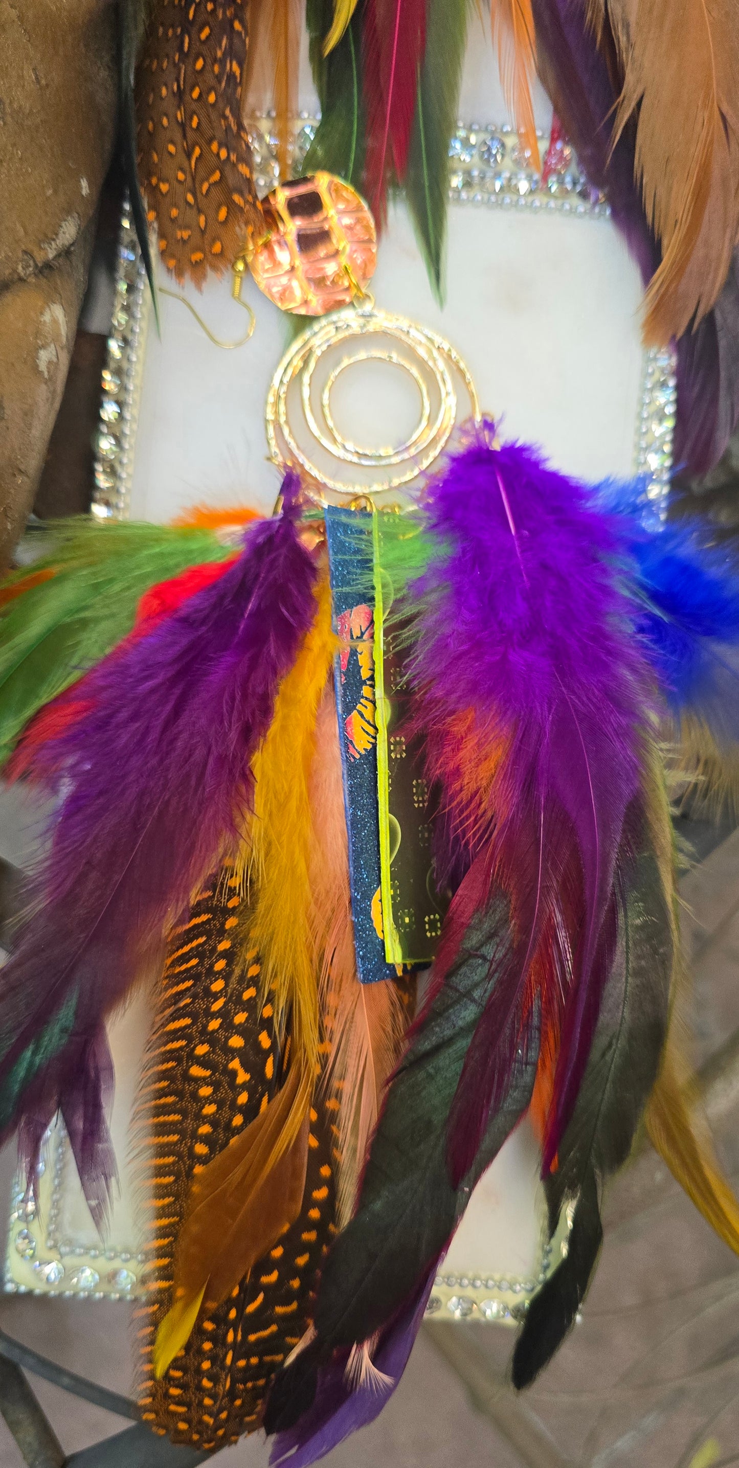 Lyza - Rainbow Feather Earrings