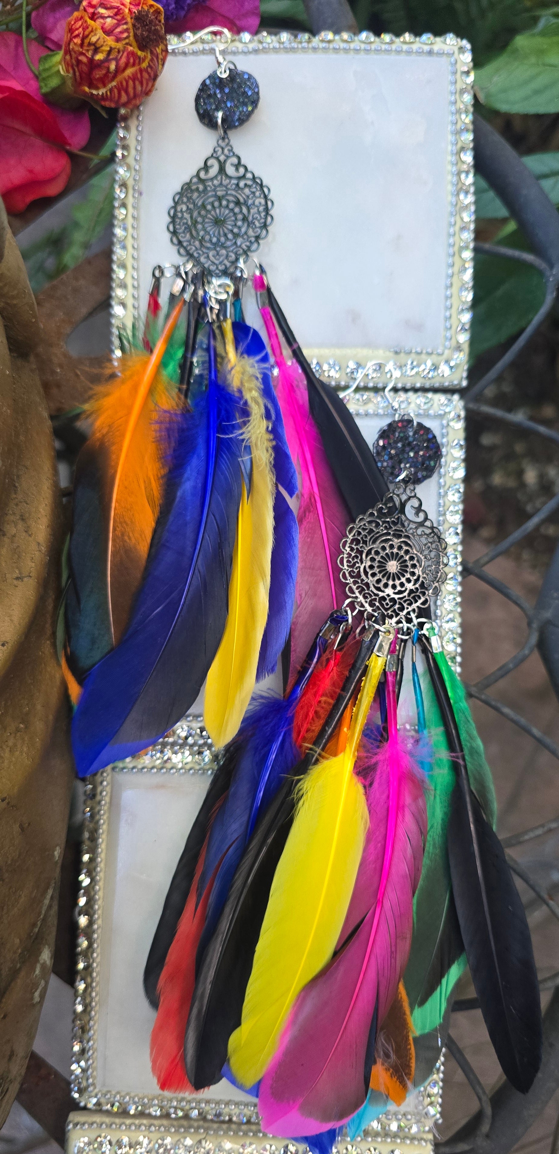 Nadine - Rainbow Feather Earrings