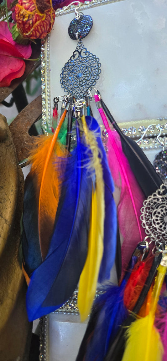 Nadine - Rainbow Feather Earrings