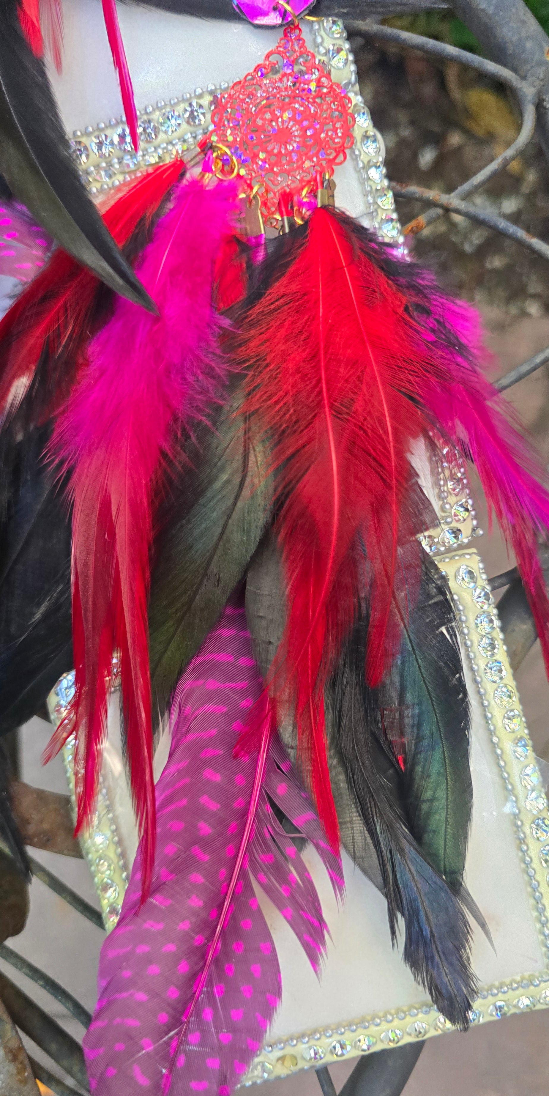 Melly - Hot Pink Long Feather Earrings