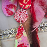 Clarissa - Red Lips Long Feather Earrings