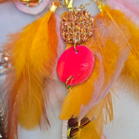 Mystie - Orange Pink Feather Earrings