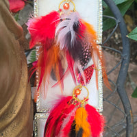 Jennivine - Red Multicolored Feather Earrings