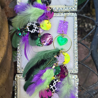 Ly - Pirple Green Round Feather Earrings