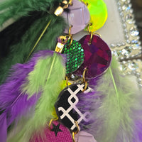 Ly - Pirple Green Round Feather Earrings