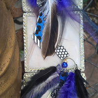 Seline - Blue Animal Print Long Feather Earrings