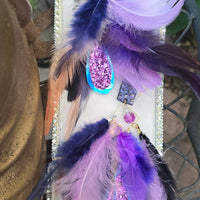 Megan - Purple Glittery Feather Earrings