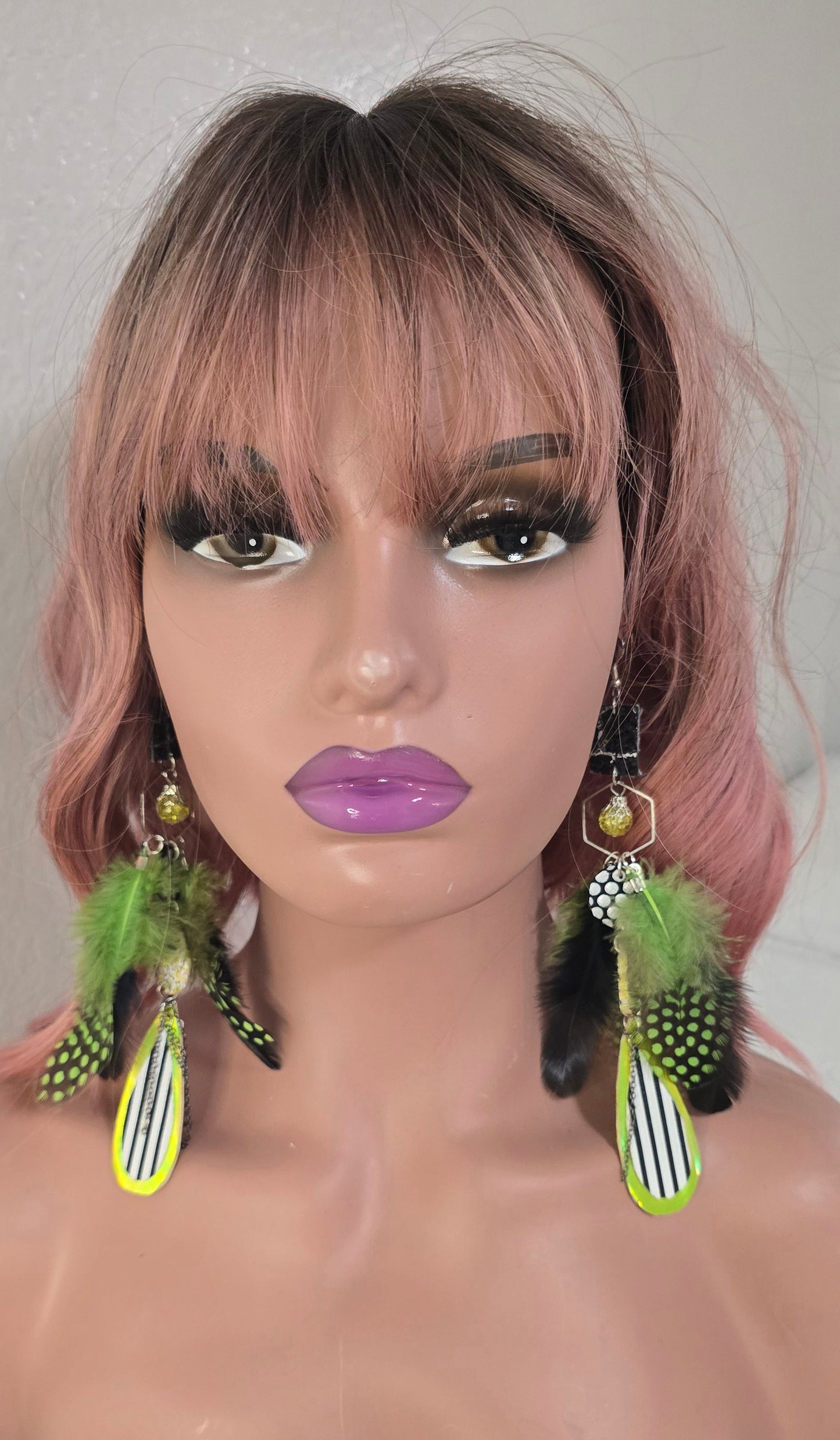 Black and white long dangle earrings named Becky by Shop Moxxc, featuring elegant, flowing design with intricate details.