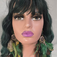 Shaylene - Green Boho Feather Earrings