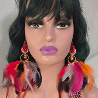 Jennivine - Red Multicolored Feather Earrings