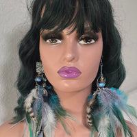 Sue - Blue Green Feather Earrings