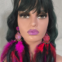 Melly - Hot Pink Long Feather Earrings