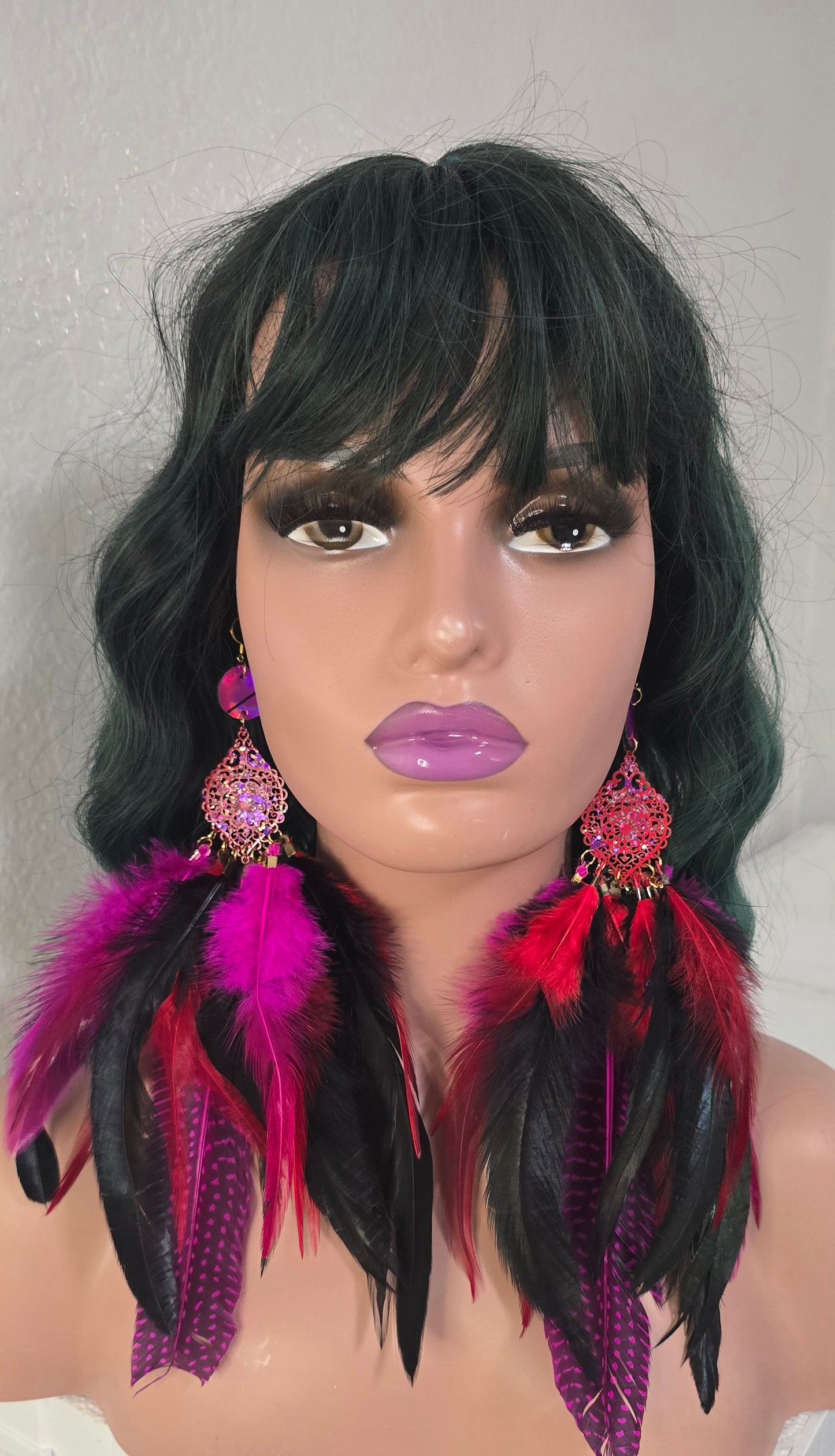 Melly - Hot Pink Long Feather Earrings