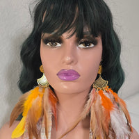Sarah - Yellow Statement Feather Earrings