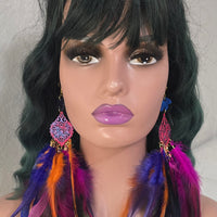 Wendy - Colorful Boho Festival Feather Earrings