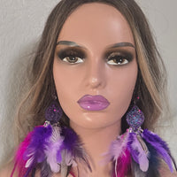 Zoe - Purple Festival Feather Earrings