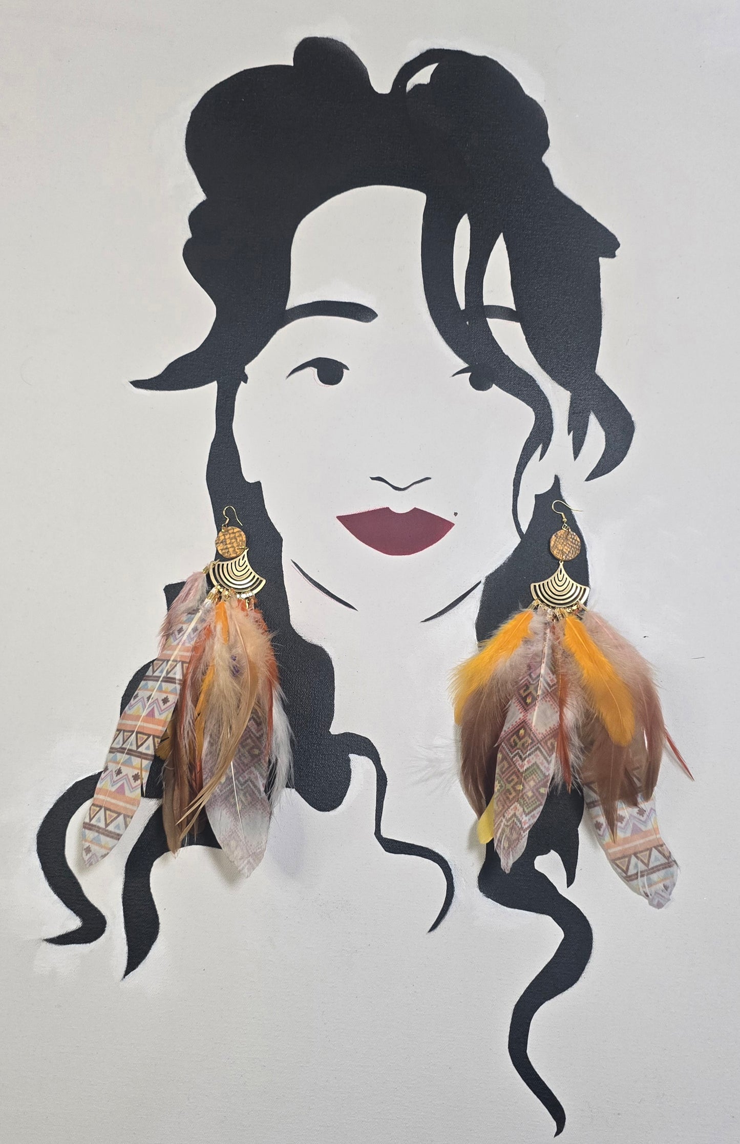 Sarah - Yellow Statement Feather Earrings