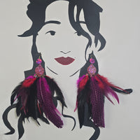 Melly - Hot Pink Long Feather Earrings