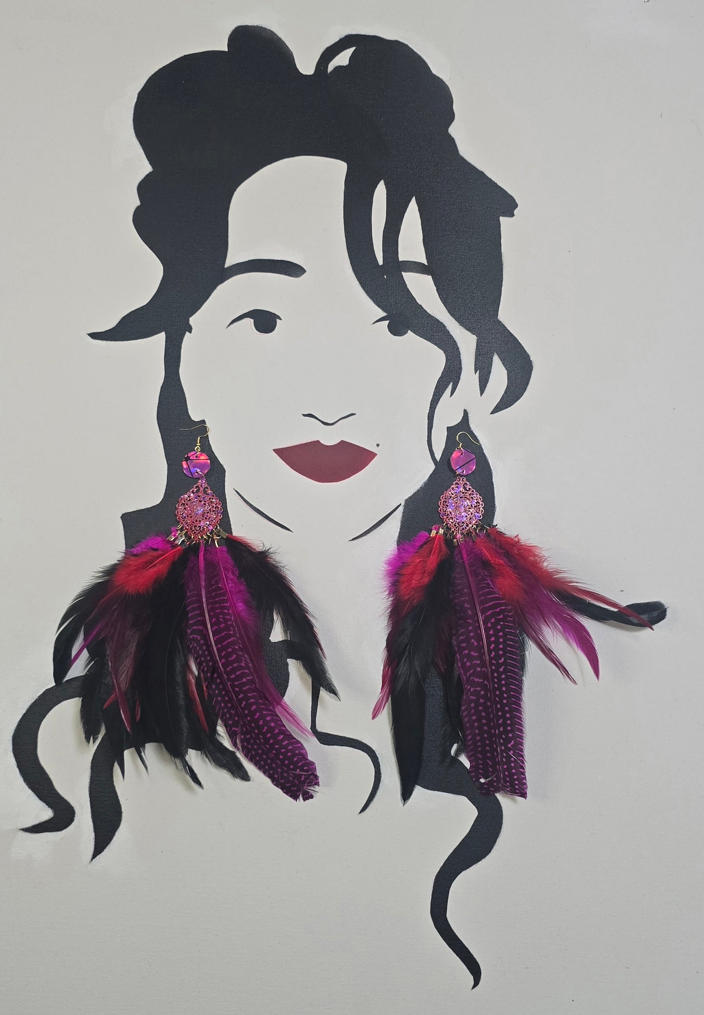 Melly - Hot Pink Long Feather Earrings