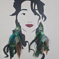 Shelly - Green Feather Festival Earrings