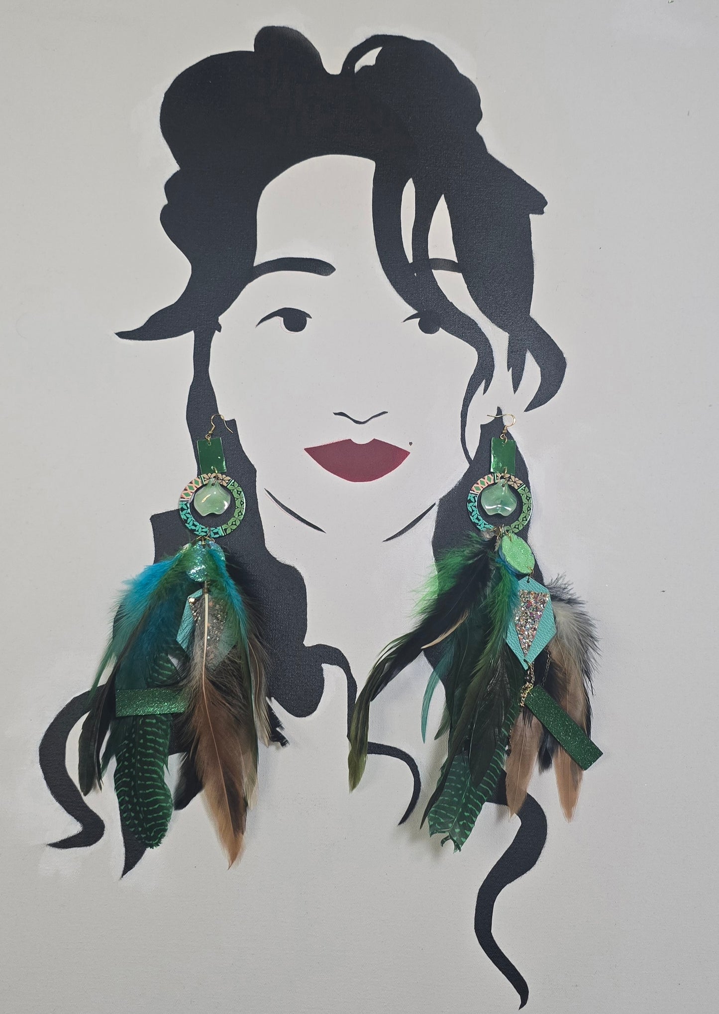 Shelly - Green Feather Festival Earrings