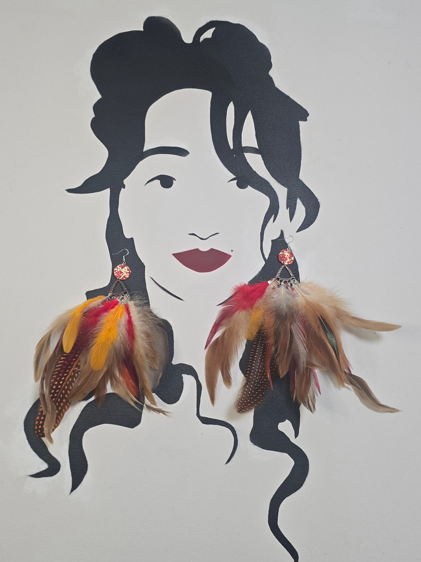 Elizabeth - Brown Ted Long Feather Earrings