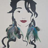 Sue - Blue Green Feather Earrings