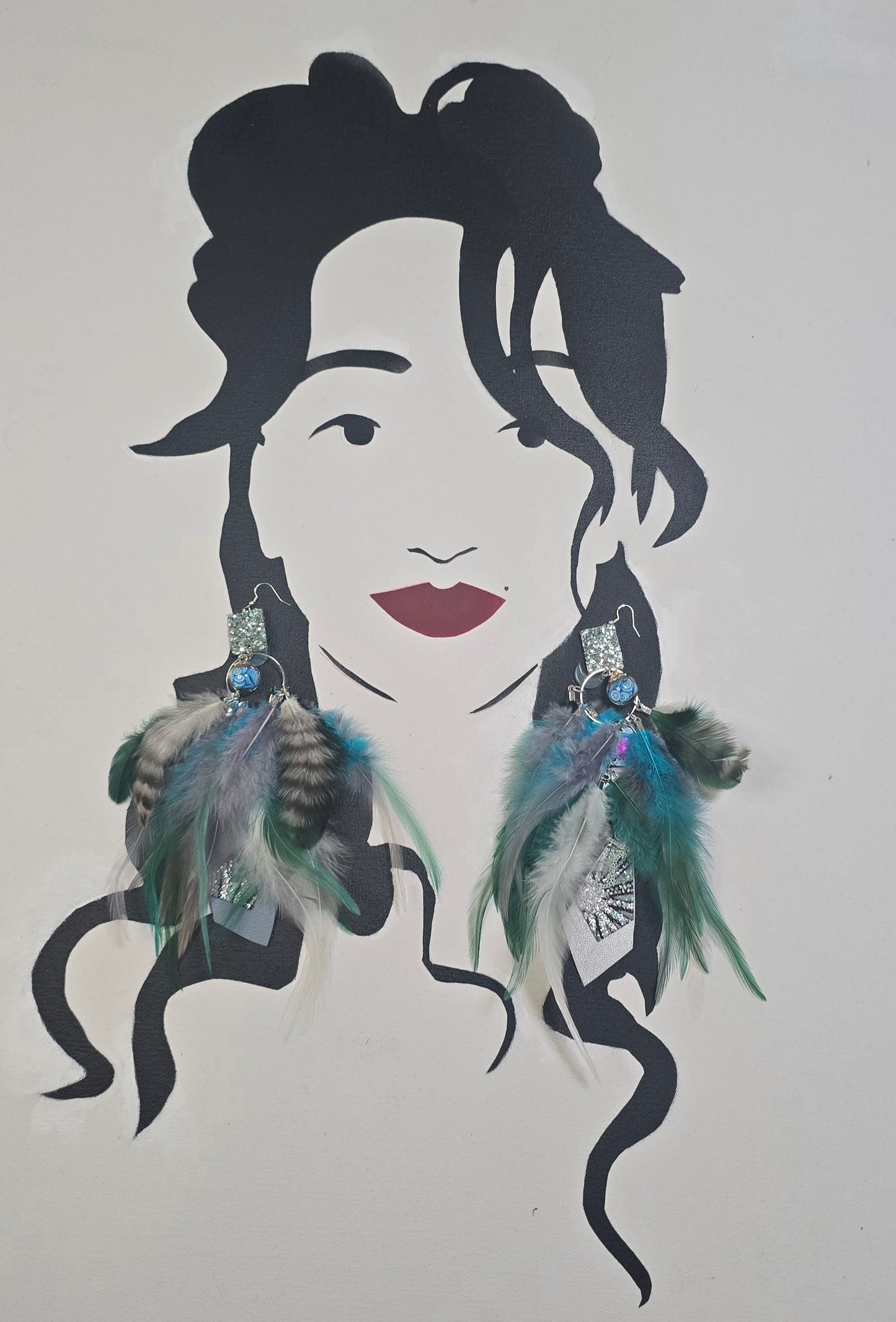 Sue - Blue Green Feather Earrings
