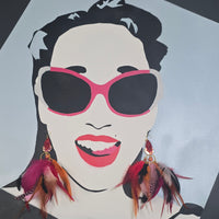 Jennivine - Red Multicolored Feather Earrings