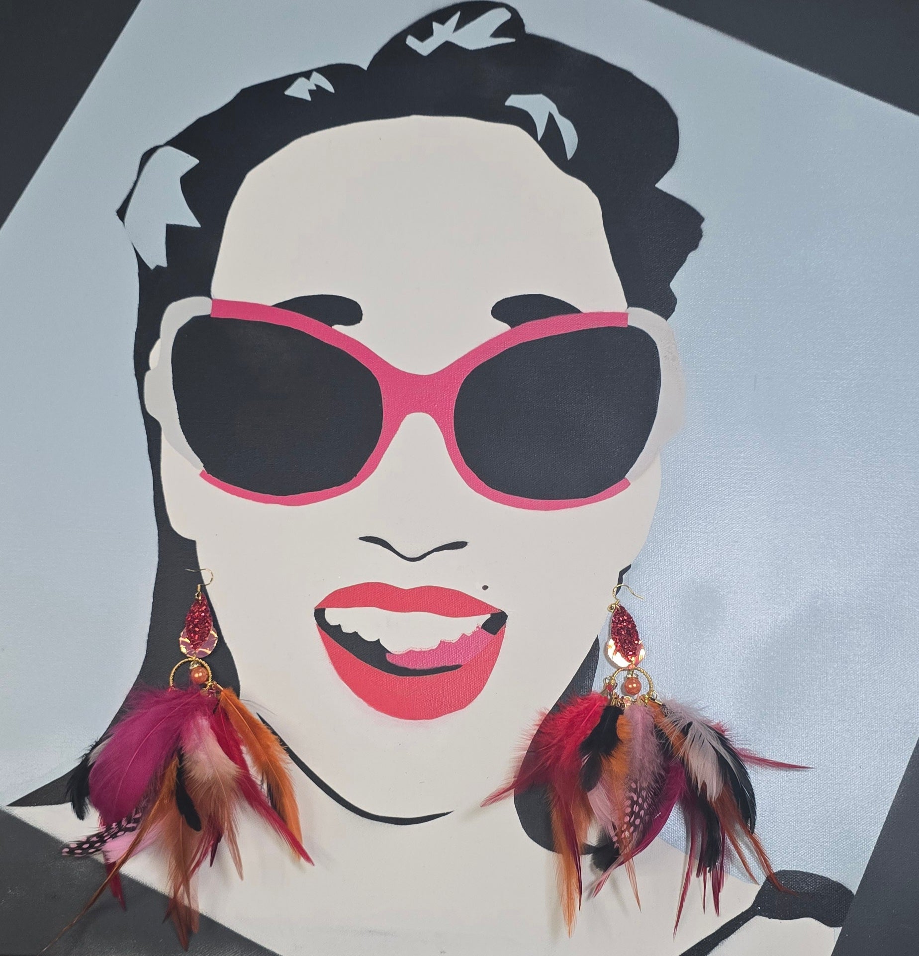 Jennivine - Red Multicolored Feather Earrings