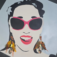 Virginia - Yellow Flower Feather Earrings