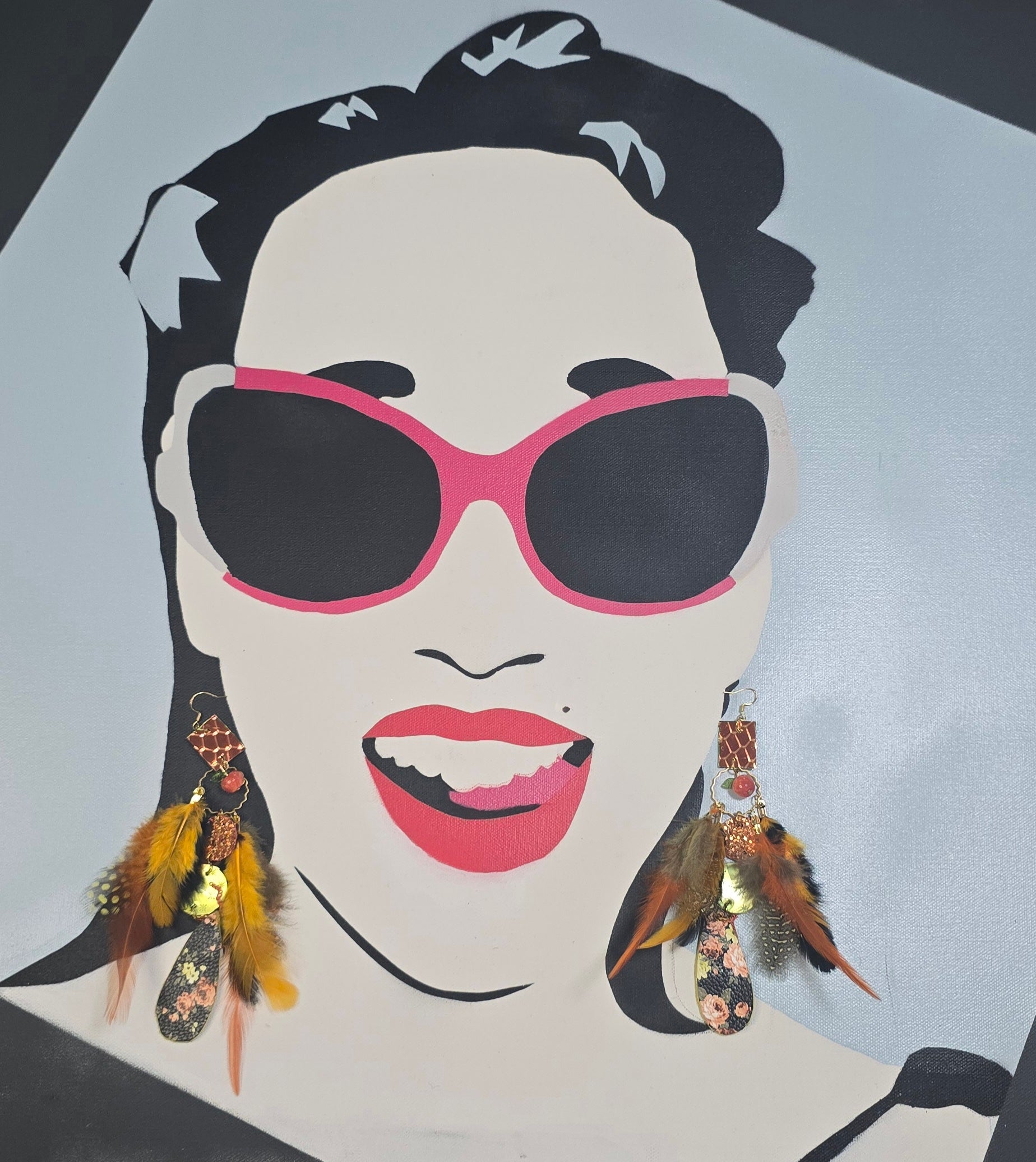 Virginia - Yellow Flower Feather Earrings