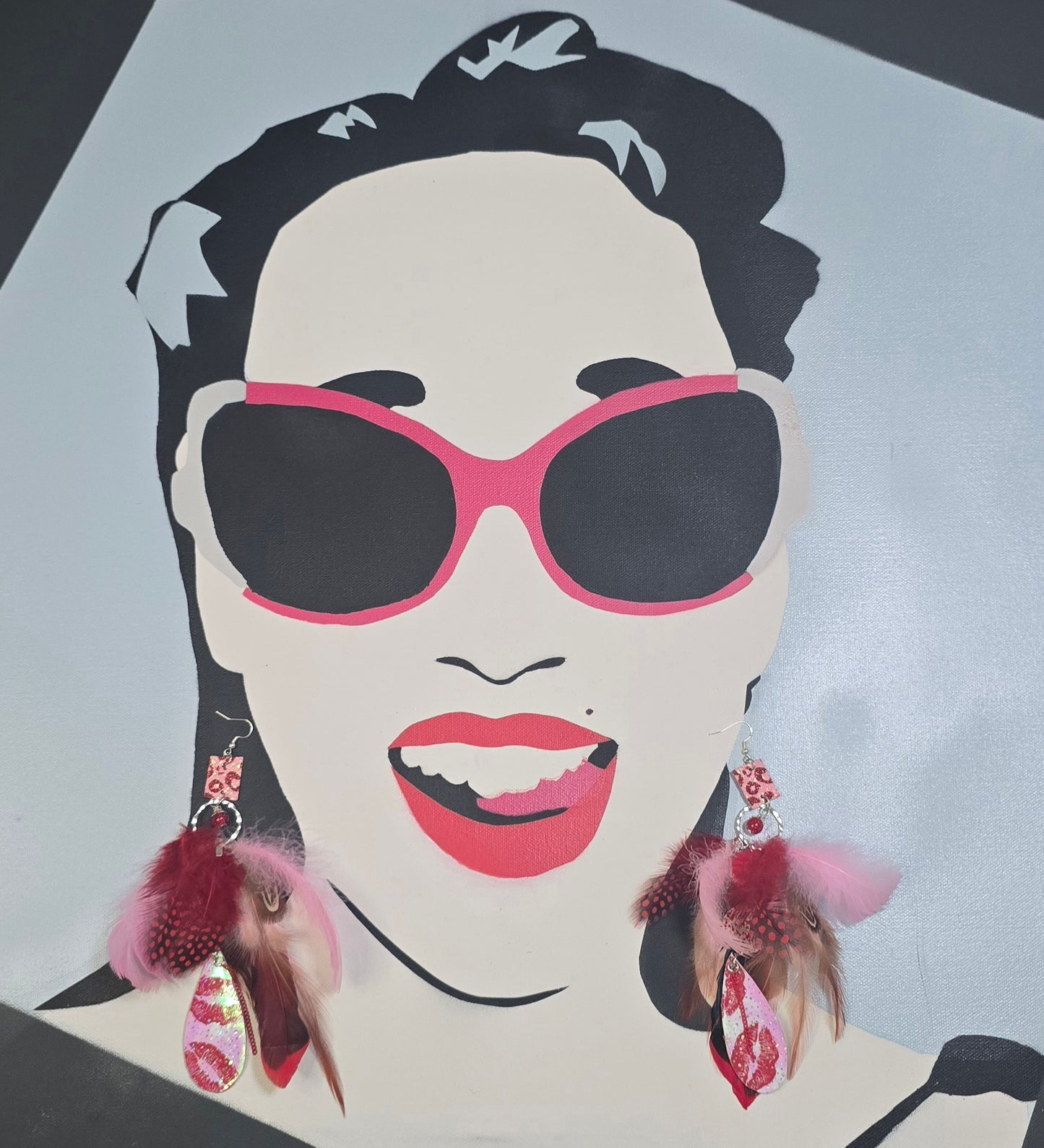 Clarissa - Red Lips Long Feather Earrings