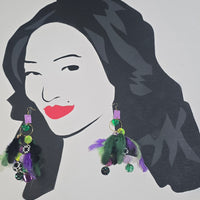 Ly - Pirple Green Round Feather Earrings