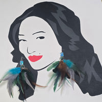 Jacqui - Blue Green Boho Feather Earrings