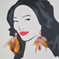 Mystie - Orange Pink Feather Earrings
