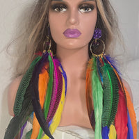 Lorraine - Rainbow Extra Long Feather Earrings