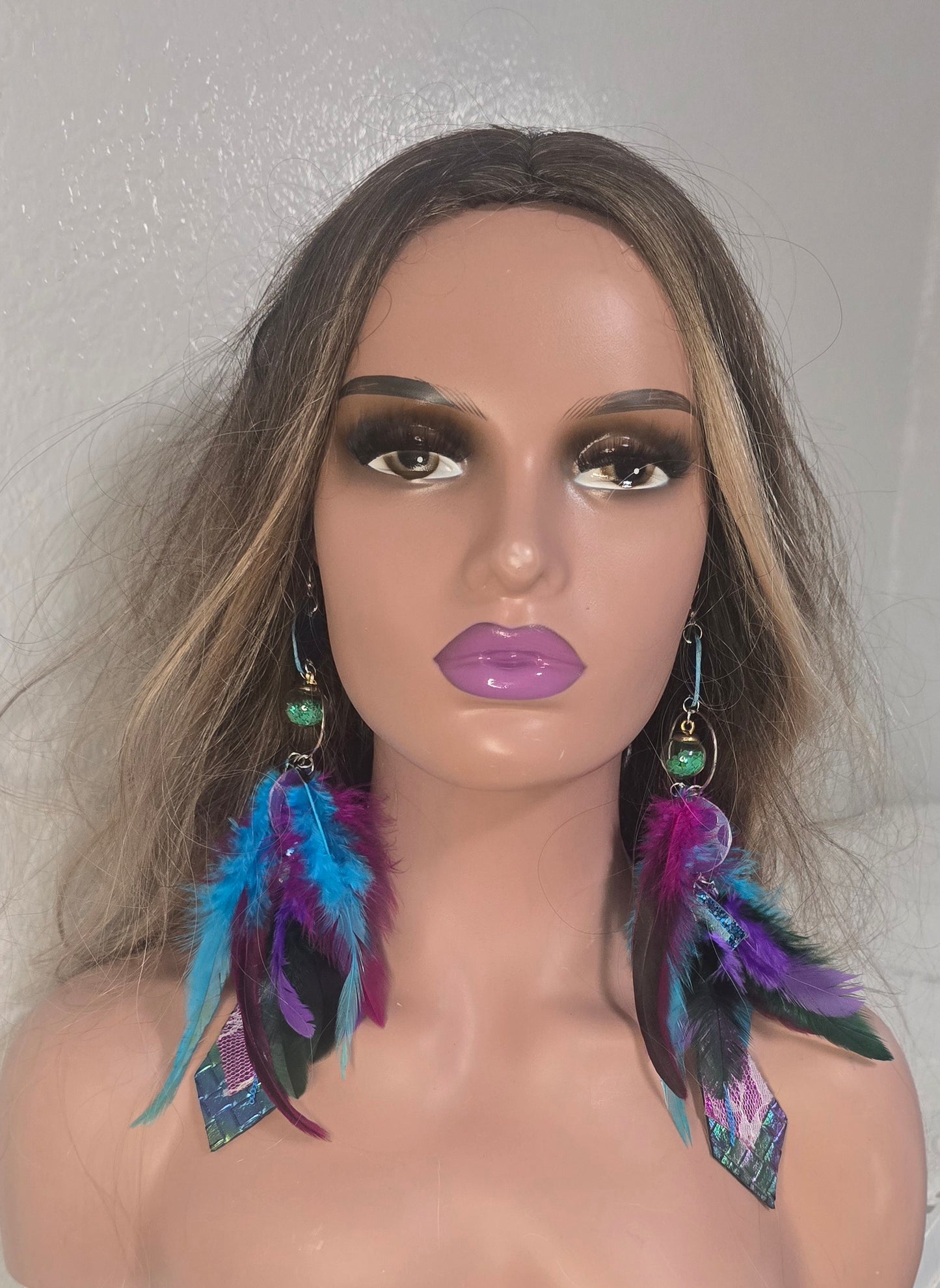 Eileen - Purple Blue Feather Earrings