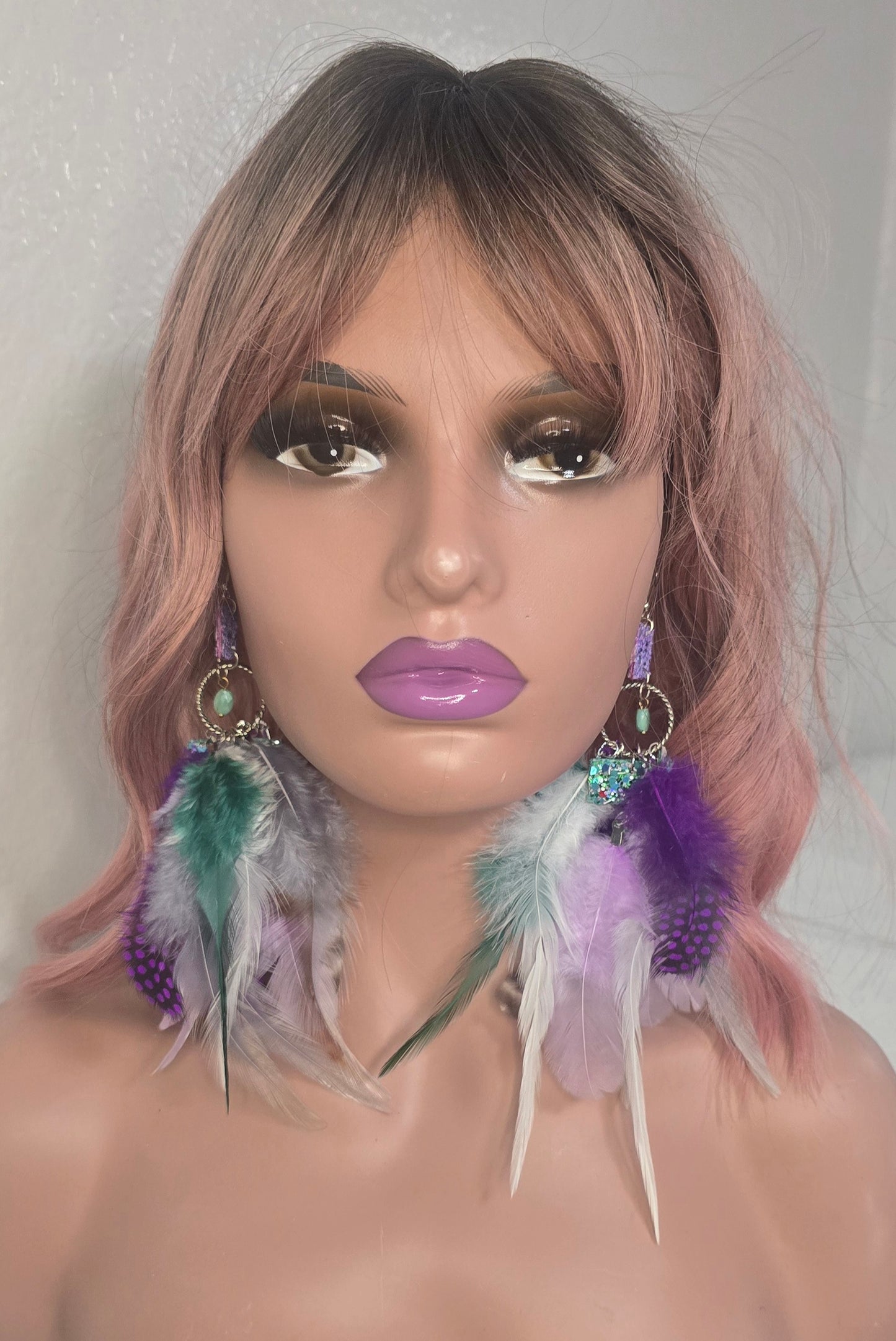 Gemma - Purple Green Feather Earrings