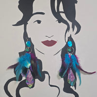 Eileen - Purple Blue Feather Earrings