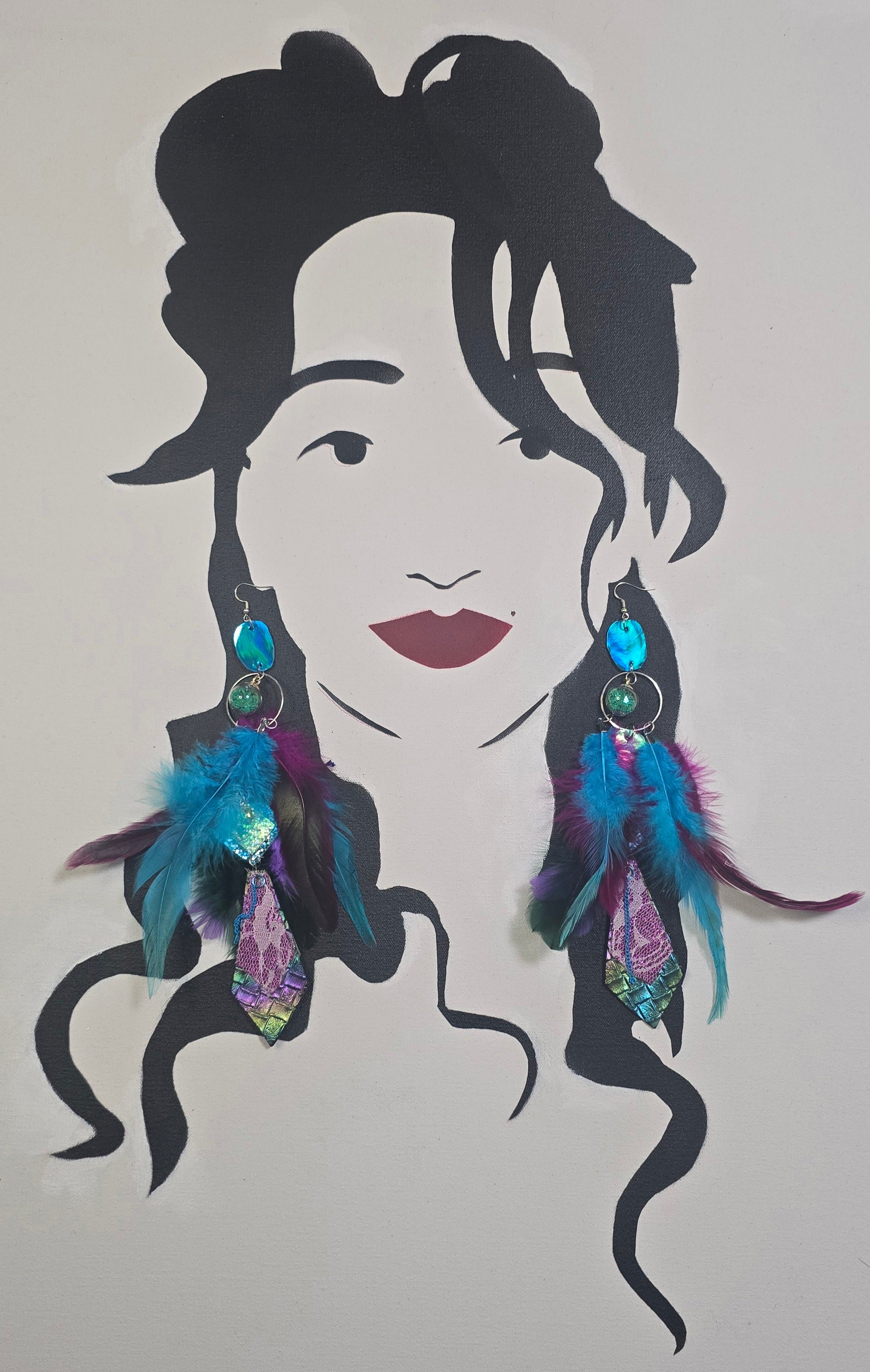Eileen - Purple Blue Feather Earrings