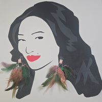 Yienie - Pink Green Feather Earrings