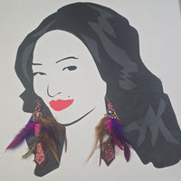Bonnie - Pink Brown Feather Earrings