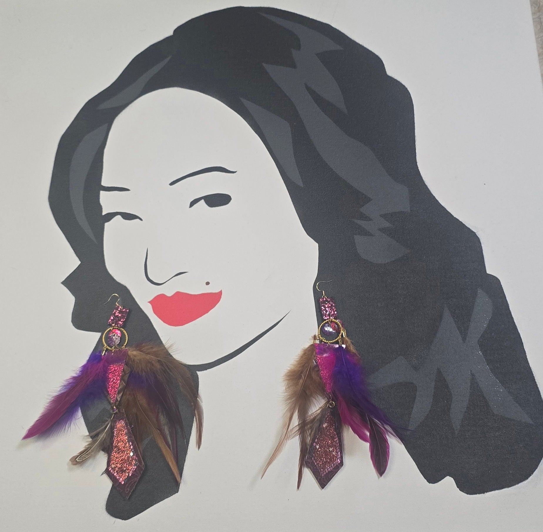 Bonnie - Pink Brown Feather Earrings