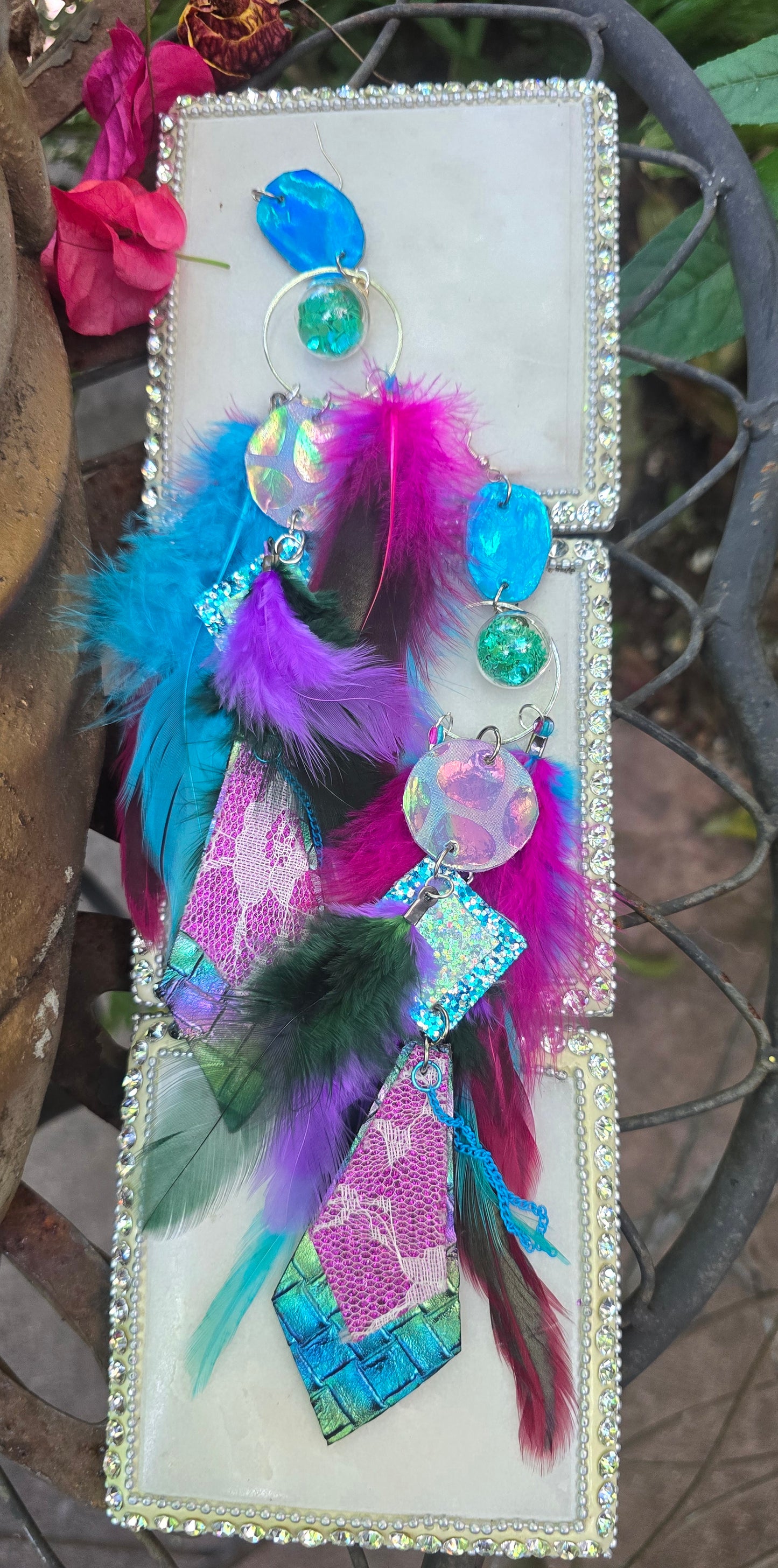Eileen - Purple Blue Feather Earrings