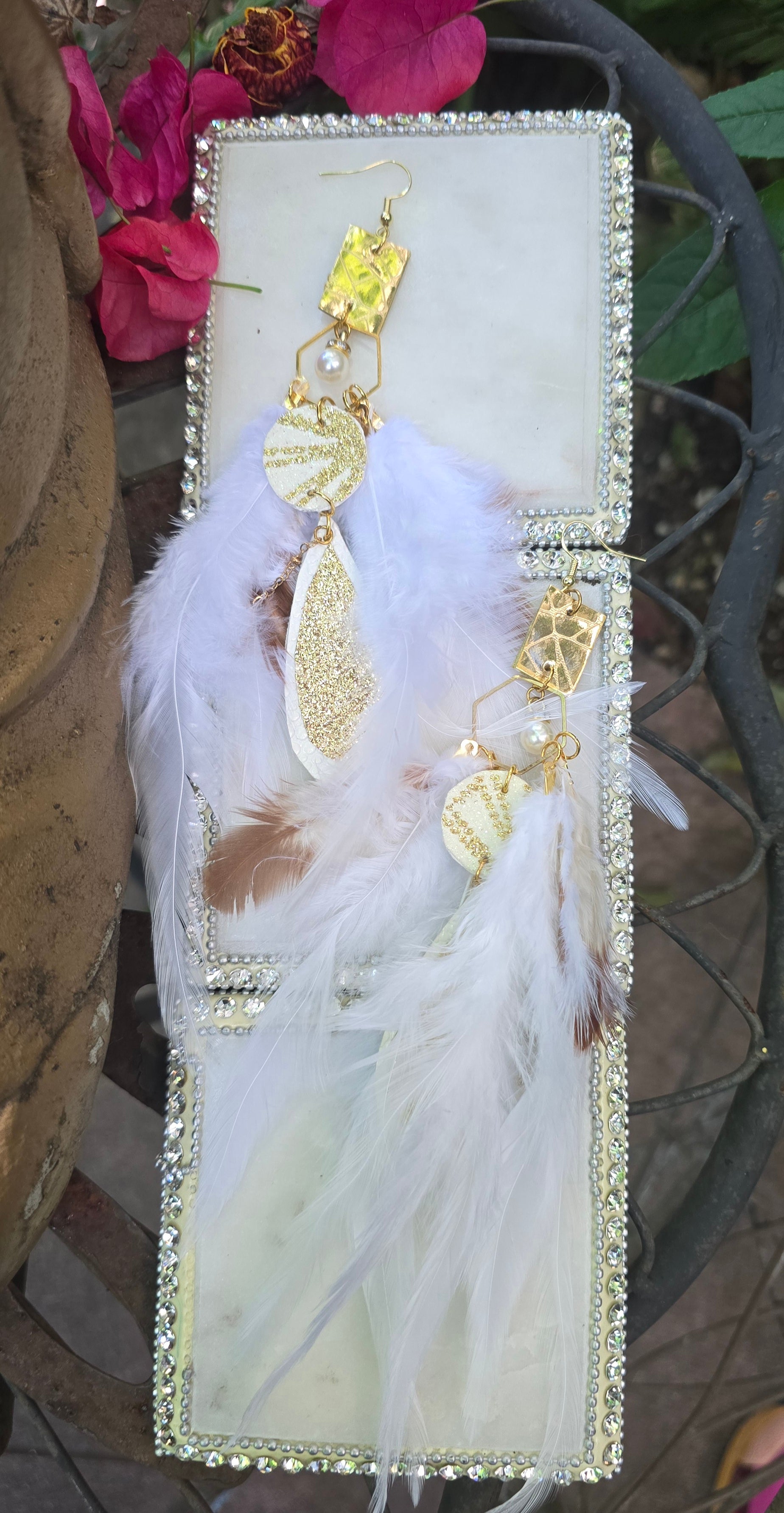 Alecia - White Feather Earrings